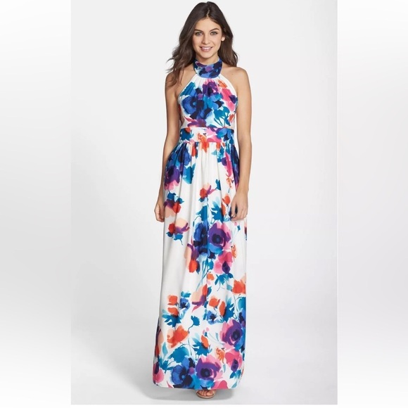 NEW Eliza J Floral Halter Maxi Formal Dress - Picture 1 of 13